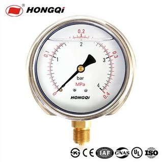Hongqi 40mm 2 " Dial Gwosè, Likid plen 304 Ka Asye Pur, 0-0.4mpa / 4 Bar tounen mòn